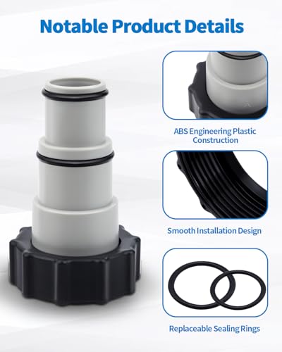 2 Pack Pool Hose Adapter A with Collar for Intex, Converts 1.5 to 1.25 Inch Hoses for Threaded Connection Pumps, Universal Replacement Adapter Set for Above Ground Pools (2, 2 * 4.28)