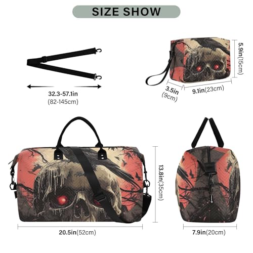 Duffel Bag for Traveling, Gothic Creepy Skull Travel Bag Gym Bag, with Multiple Interior Pockets Shoulder Weekender Bag for Women Men with Toiletry Bag 20.5L x 7.9W x 13.8H3