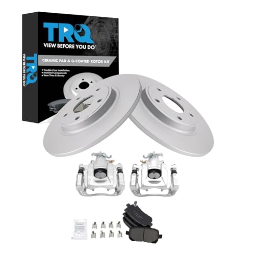 Image of TRQ Rear Brake Pad and Rotor Set Ceramic Coated Calipers Compatible with 2012 Ram Cargo Van Volkswagen Routan