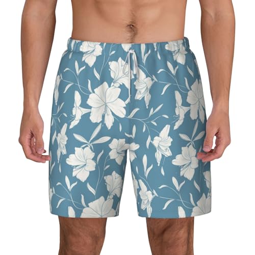 Lilies Flowers Light Blue Funny Men's Swim Trunks Board Shorts Quick Dry-