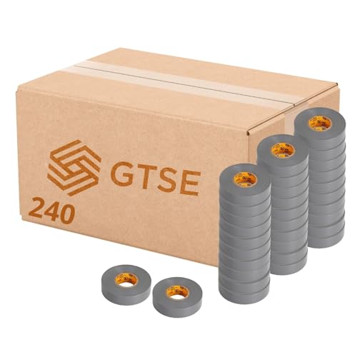 GTSE Gray Electrical Tape, 240 Rolls Bulk Box – Waterproof, Industrial Grade Vinyl, 3/4 in x 66ft– Strong Self-Adhesive Grey PVC Electric Tape for Wire Insulation, 7 Mil, 600V – UL/CSA Listed