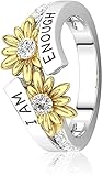 AM E-NOUGH Anillos de girasol para mujeres Letras talla Anillo de promesa de flores Bandas de diamantes simulados brillantes exquisitos Margarita bicolor Amistad Accesorio de joyería Regalos Talla 5-1