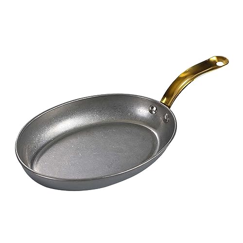 JYBNBBE Paellera Ovalada de Acero Inoxidable, sartén para Paella de mariscos española con asa para hogares o restaurantes, Color Oro Rosa, Platos de 14 cm,Silver-14cm
