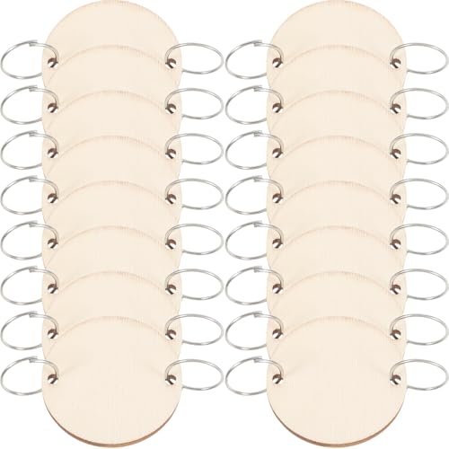 VORCOOL Lot de 50 rondelles de bois rondes avec 50 boucles en fer pour accrocher une plaque en bois, rappel d'anniversaire, calendrier