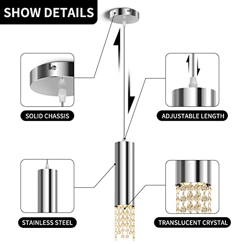 Okeli Crystal Pendant Light Gu10 Based Led Pendant Light Fixtures Adjustable Silver Finished Modern Pendant Light For Bedroom, Kitchen Island, Dining Room, 3 Pack #TOP1