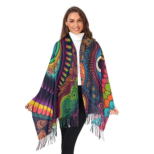 Vnurnrn Cashmere Feel Scarf for Women - Magical Eyes, Soft Warm Single-sided Print, Fashion Pashminas Shawl Wrap Large Size with Tassels