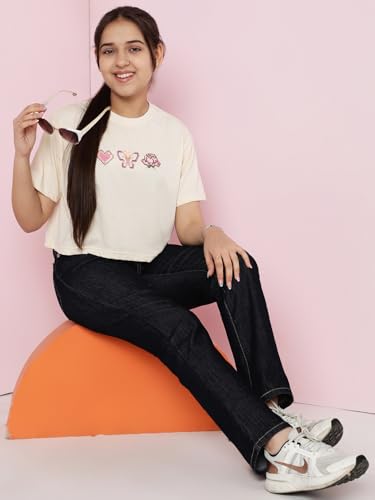 Image of Li'l Tomatoes Girls Crop T-Shirt | 100% Cotton | Graphic Printed Summer Top | Soft & Breathable Casual Wear | 7-16 Years