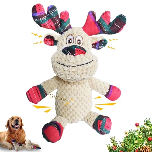 JWTEEE Hundespielzeug Plüschtier mit Quietscher & Knisterfolie – Interaktives Rentier-Kuscheltier für Welpen geeignet, kleine, mittlere und große Hunde