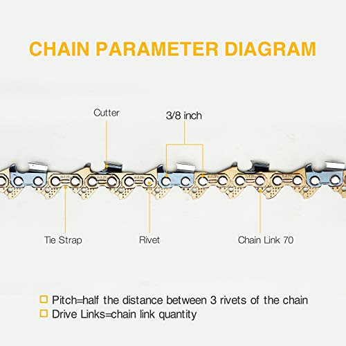 Buezeu Chain Saw Chains 3/8" .050" Gauge, 70 Drive Links For 20" Bar For Poulan, Remington. #TOP3