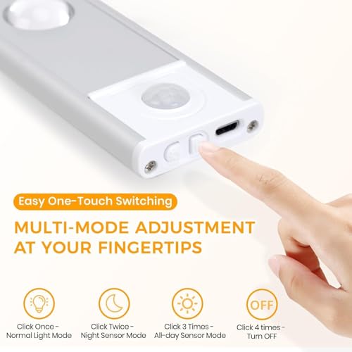 Image of Desidiya Motion Sensor Under Cabinet LED Light, USB Rechargeable, Stepless Dimmable, 3 Color Temperatures (3000K /4000K /6000K), 400mAh Battery, Dimmable Closet Lamp, Wireless Stick-On for Wardrobe