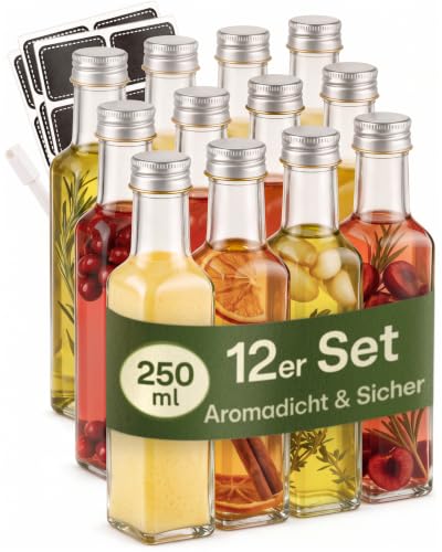 Praknu 12er Glasflaschen 250ml – Schraubverschluss Flaschen Zum Befüllen – Ansicht 1