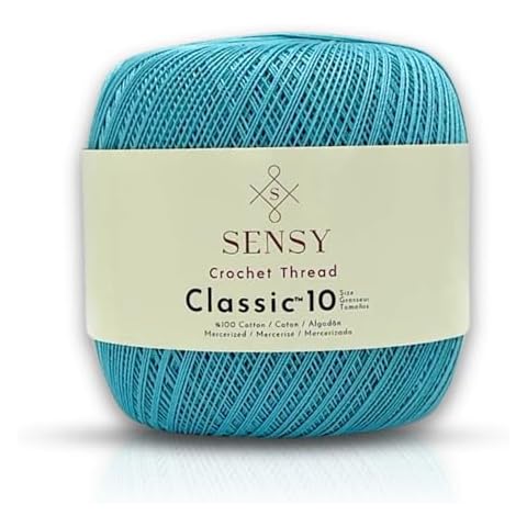 Sensy Crochet Thread Classic Size 10, 100% Mercerized Giza Cotton, 617 Yards, Gauge 0 Lace (Baby Blue) Cover