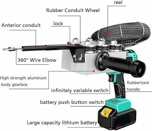 Máquina de Cuerda de Alambre inalámbrico, Tirador de Cable eléctrico de 300lbs con Motor sin escobillas y batería 2000mAh, Parada automática para el Hilo de Pared del plomero eléctrico