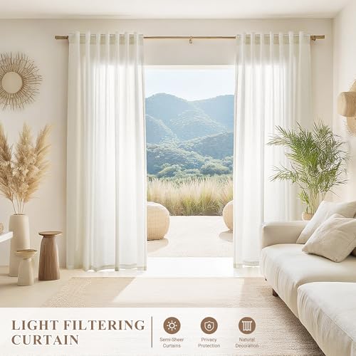 Image of Joywell Extra Long Linen Curtains 108 Inches for Living Room Warm Beige