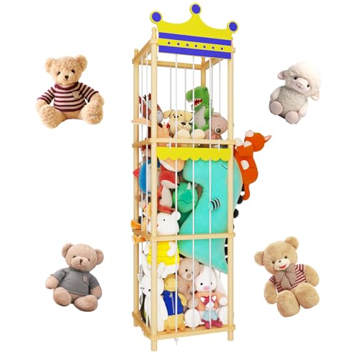 Easyego Stuffed Animal Storage Zoo Organizer , 60" Wood Animal Storage Toy Holder with High Elastic Rope, Ideal Zoo Cage for Nursery, Play Room, Bedroom