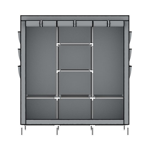 Oumyjia 69 Inches Portable Clothes Closet Wardrobe Non-Woven Fabric Storage Organizer, Side Pockets, Grey, 51 L X 17.5 W X 69 H Inches #TOP6