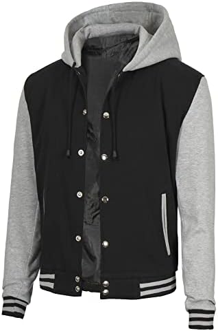Decrum Mens Varsity Jacket with Hood - Casual Bomber Jackets for Men | [40071046] Gray Sleve, XXL