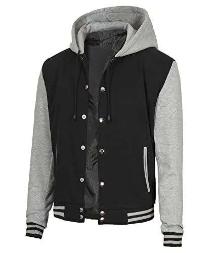 Image of Decrum Hooded Varsity Jacket Men - Fashion Trendy Casual High School Baseball Letterman Mens Hoodie Bomber Jackets