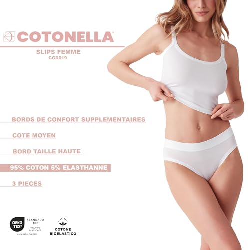 Cotonella, Slip in Morbido Cotone Bielastico - Comodo Slip dal Fianco Medio e Bordo Vita Extracomfort Alto - Confezione da 3 Pezzi - Art. GD019K3 - 5