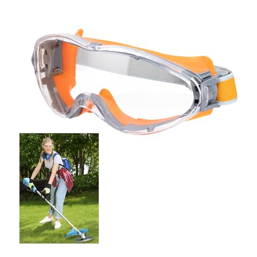 UXIETIN Mowing Goggles, Anti Fog Scratch Resistant, Eye Protection for Men and Women, Orange, Transparent Lenses