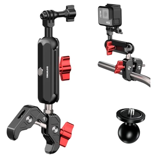 RAYWOWO Supporto a Morsetto Fotocamera, Set accessori, Testa a sfera a 360°, Braccio magico, Fotografia, Gratis per Moto, Bicicletta, Specchio, GoPro, Akaso, DJI Insta360 Action Camera (Crab Clamp)