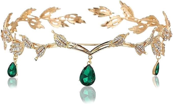 Yuqilin Corona Forma de Hoja Tiara Princesa Diamante de Imitación Tiara Elfo Accesorios para el Cabello Tiaras Novia Boda,para Disfraz Elfo Mujer,Graduaciones,Bodas,Fiestas