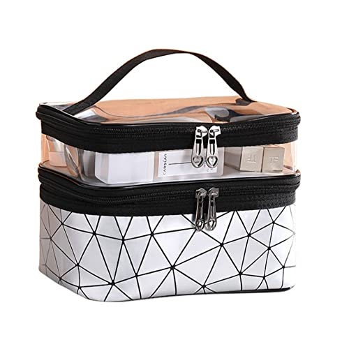 SYXLS Trousse de Toilette, Trousse de Toilette à Double Couche, étanche Trousse de Maquillage de Voyage avec Fermeture éclair, Sac de Rangement de Cosmétiques Portable pour Voyage (Argent) Cover