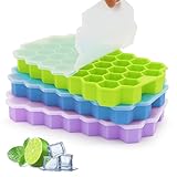 Dermalyx 3 Pack De Moldes De Silicona para Cubitos De Hielo con Tapa, 37 Compartimentos, Fácil De Desmoldar, Reutilizable, 111 Piezas De Pequeños Cubitos para Café Helado