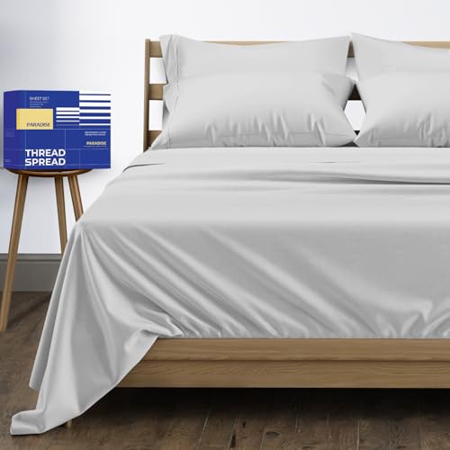Image of THREAD SPREAD Twin XL Size Bed Sheets Set, Luxury 1000 Series 100% Egyptian Cotton Sheets Twin XL Size (3 PC, Silver Grey), Silky Soft, Cooling, Sateen Weave, 16 inch Deep Pocket Hotel Quality Sheet Set