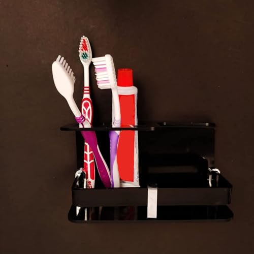 Image of Wall Acrylic Toothpaste Holder,Wall Mounted self Adhesive Acrylic Toothbrush Holder,Toothpaste for Bathroom Stand,Toothpaste Holder,Stand,Tumbler (Black)