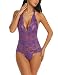Avidlove Women Halter Lingerie One Piece Lace Jumpsuit Mini Babydoll Purple XXL