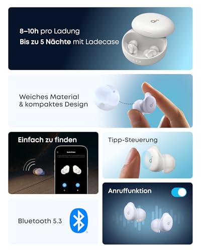 soundcore Sleep A30 von Anker, Schlafkopfhörer, Geräuschmaskierung, Bluetooth-Kopfhörer, adaptives Schnarchmaskierungssystem, Ultra-komfortabel für Seitenschläfer, 45h Akku