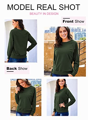 Dokotoo Womens Pullovers Classic Loose Fit Ribbed Raglan Long Sleeve Crewneck Casual Solid Sweatshirts Autumn Tops Blouses T Shirts Pullovers Outerwear Green Large #TOP2