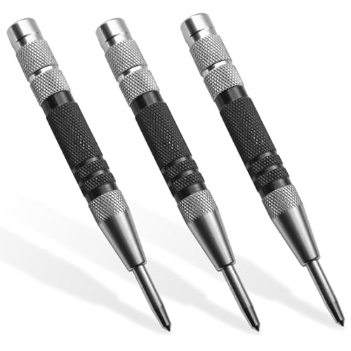 GCNWW 3 Pcs Black Automatic Center Punch Steel Adjustable One-Handed Spring Impact Loaded Center Hole Punch Metal Hole Punch Hand Push Tools for Machinists Glass Wood Thin Steel Sheets and More