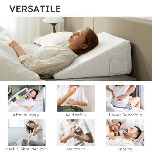 Image of Bedluxe Wedge Pillow, 12 inch Bed Wedge Pillow for Headboard, Pillow Wedge for Acid Reflux Relief, Sleeping, After Surgery, Snoring, Gerd, Triangle Pillow Wedge - Cooling Memory Foam Top, White
