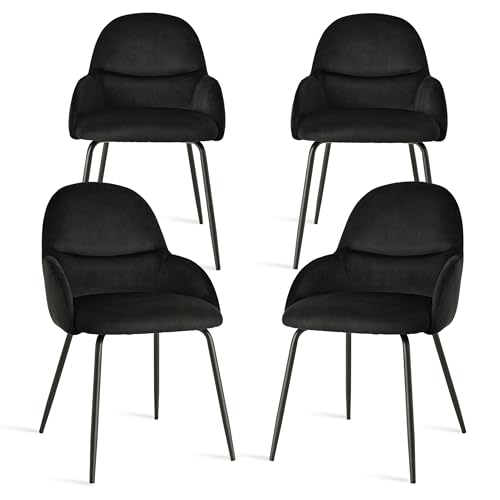 Goeurvant Salle à Manger Lot de 4 Chaises Modernes, Revêtement en Velours Noir élégant, Accoudoirs Confortables et Structure en Métal Durable, idéales...