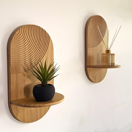 Mekase 2 pcs Étagère Murale Bois sans Perçage – Étagères Décoratives Murales Design Moderne et Boho – Petite Tablette Suspendue pour Plantes– Salon, Chambre...