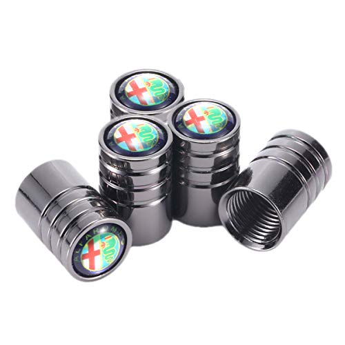 Hi-Trait 5Pcs Chrome Car Tire Valve Stem Caps for Alfa Romeo Giulia Stelvio Decorative Accessory