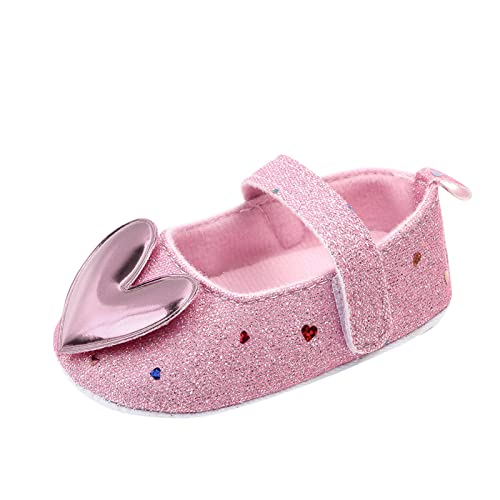 Girls Heart-Shaped Bling Infant Baby Toddler Fashion Prewalker Princess Shoes Baby Shoes Shoes Little (Pink, 0-6 Months)