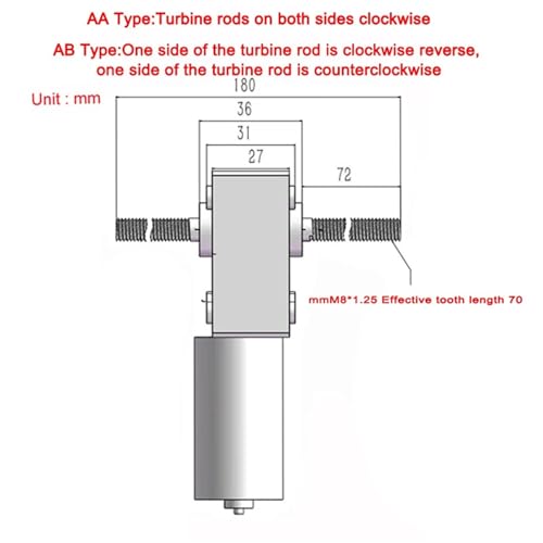 Motoréducteur 12V DC autobloquant réversible à double axe fileté M8