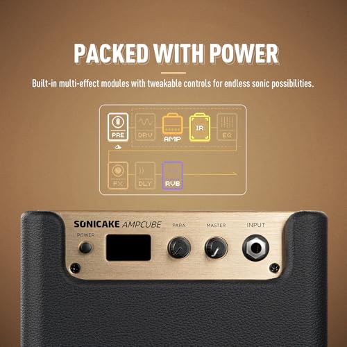 SONICAKE Wzmacniacz gitarowy Multi-Efekt Cyfrowy wzmacniacz ćwiczeniowy Dual-Mode 10W BT ze 100 presetami 99 perkusista APP OTG AMPCUBE QAM-20