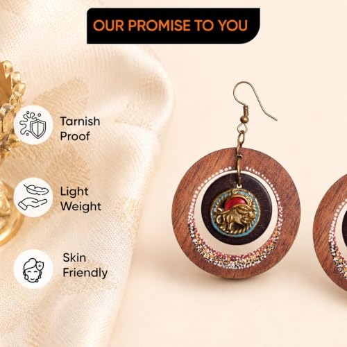 Image of Handcrafted Boho & Ethnic Earrings for Women - Wooden & Brass Statement Designs in Loop, Swing & Motif Styles
