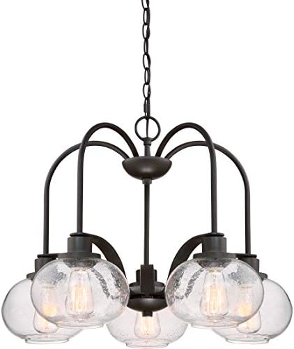 Quoizel Trilogy Chandelier, 26 Inch 5-Light, Old Bronze Vintage Transitional Island Pendant Lights, 100W, Max Adjustable Height 72", for Kitchen, Dining, Living Room, Foyer or Farmhouse