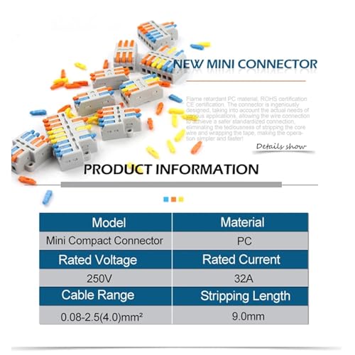 Connecteur de fil rapide 2/3 broches compact universel pour installation électrique domestique