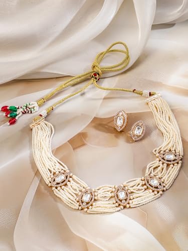 Image of Rubans Choker Necklace Set Kundan Traditional Stylish Jewellery Gift for Women & Girls