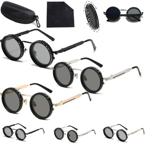 Adjustable Tint Rounded Polarized Lenses Retro Sunglasses,Polarized Nd Filter with 1-9 Gear Control (Mix*3)