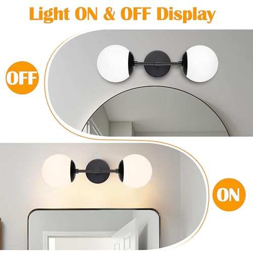 Image of KoKo&Yukina 2 Pack Matte Black Interior Vanity Light Fixtures Mid Century Modern Bathroom Vanity Light Globe Sconce Vanity Lights with Clear Glass for Bathroom (Bulb Incl.)