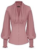 Scarlet Darkness - Chemise rétro à manches longues et col en V pour femme style Renaissance, M