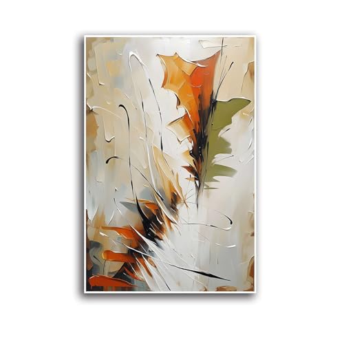 Textured Autumn Floral Abstract Wall Art Impasto Oil Painting Canvas Print for Modern Living Room & Bedroom Decor