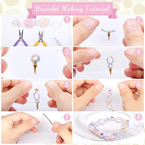 Yholin Glass Seed Beads 7200pcs 2mm Jewelry Making Kit, Macaron Small Beads Pony Beads for Bracelets Necklace Ring Making with Alphabet Letter Beads Rolls of Elastic String Cord